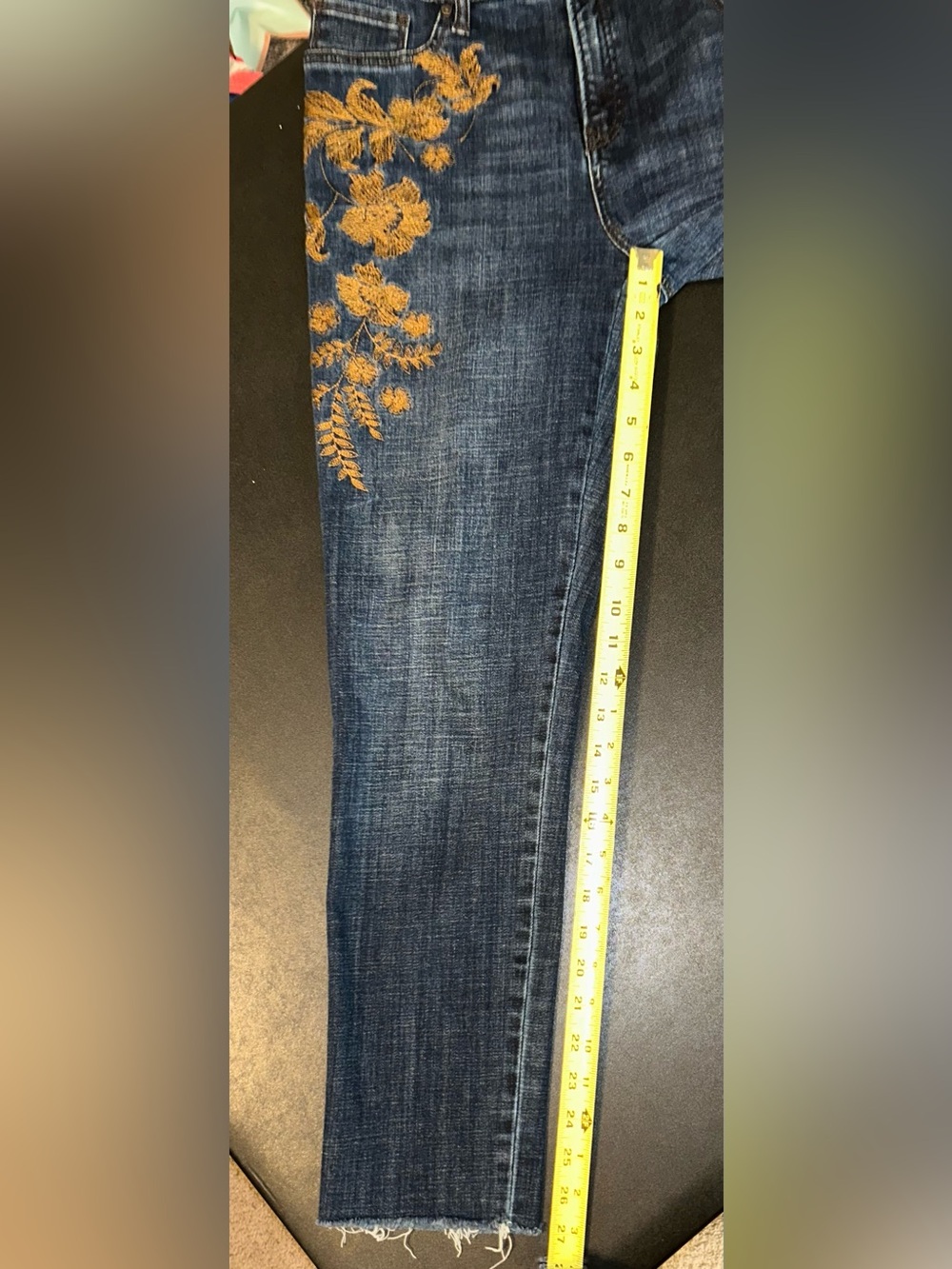 Chico's Women's Size 6R So Slimming Girlfriend Ankle Floral Embroidered Jeans - Picture 3 of 5